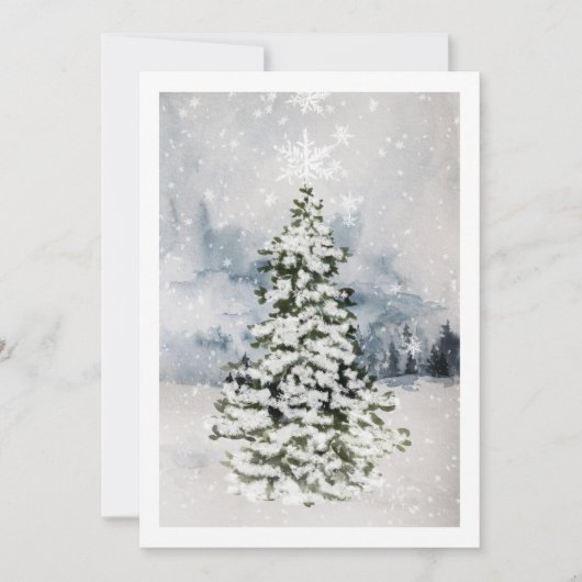 モダンな森の雪景色のクリスマスツリー シーズンカード (正面)