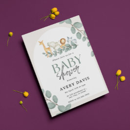 モダンな森林の動物 森の少年 ベビーシャワー招待状 招待状