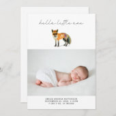 モダンな森林キツネの誕生の発表の写真カード 招待状 (正面/裏面)