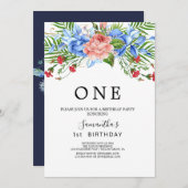 モダンな植物のファーストバースデーパーティー 招待状 (正面/裏面)