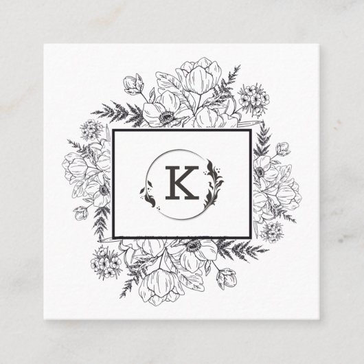 モダンな植物のブラック&ホワイトの名刺 スクエア名刺 (正面)