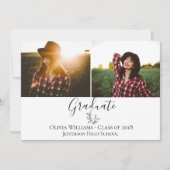 モダンな植物の卒業の写真の発表 招待状 (正面)