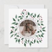モダンな植物グリーンのリースのクリスマス写真 シーズンカード (正面)