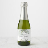 モダンな植物グリーンの葉のゴールド ブライダルシャワー スパークリングワインラベル (正面)