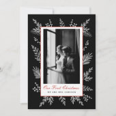 モダンな植物フレームのクリスマス写真 新婚 シーズンカード (正面)
