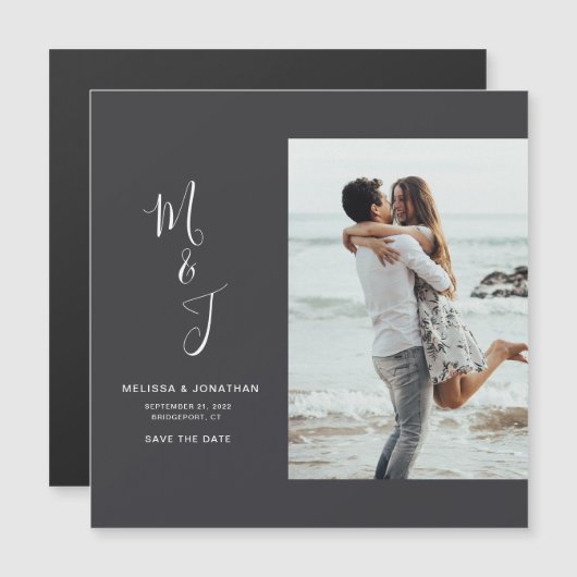 モダンな植物画の結婚式フォト・セーブ・ザ・デート マグネット招待状 (正面/裏面)
