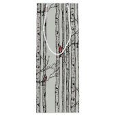 モダンな樺の木とルビー色のカーディナル鳥 ワインギフトバッグ (裏面)