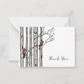 モダンな樺の木と赤い鳥の感謝カード ノートカード (正面)