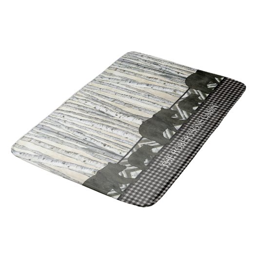 モダンな樺の木の森林ロッジはnのバッファローの格子縞に耐えます バスマット (アングル)