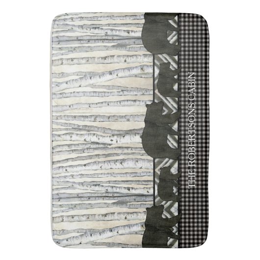 モダンな樺の木の森林ロッジはnのバッファローの格子縞に耐えます バスマット (正面縦)