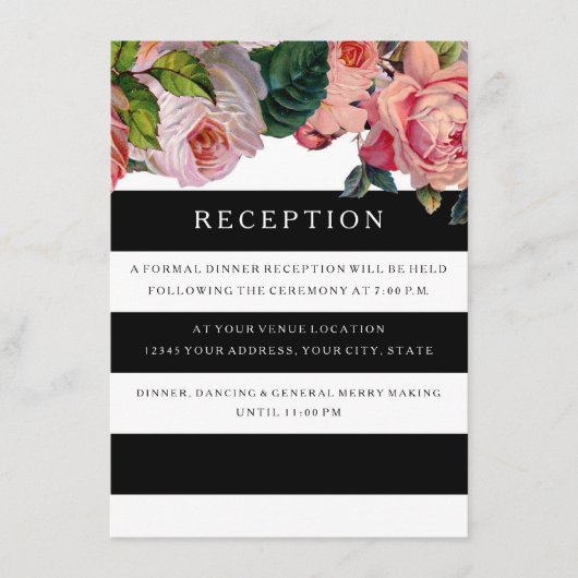 モダンな歓迎の場のデザイン 幅広のストライプにヴィンテージのバラ エンクロージャーカード (正面)