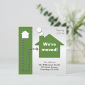 モダンな正方形のはっきりしたな緑の移動発表 案内状 (スタンド正面)