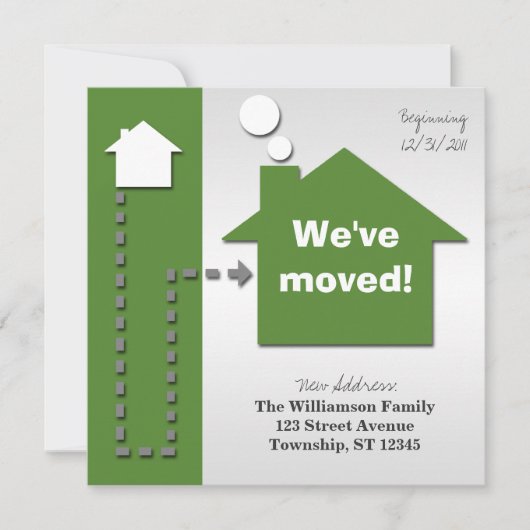 モダンな正方形のはっきりしたな緑の移動発表 案内状 (正面)