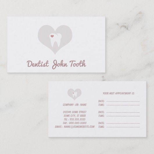 モダンな歯科医の白い歯のロゴの名刺 予約カード (正面/裏面)
