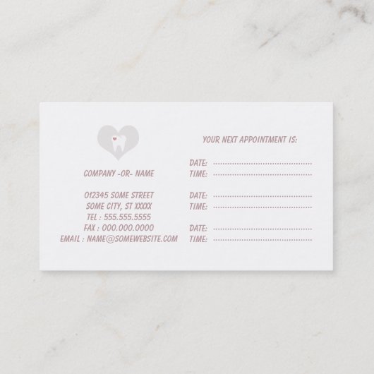 モダンな歯科医の白い歯のロゴの名刺 予約カード (裏面)