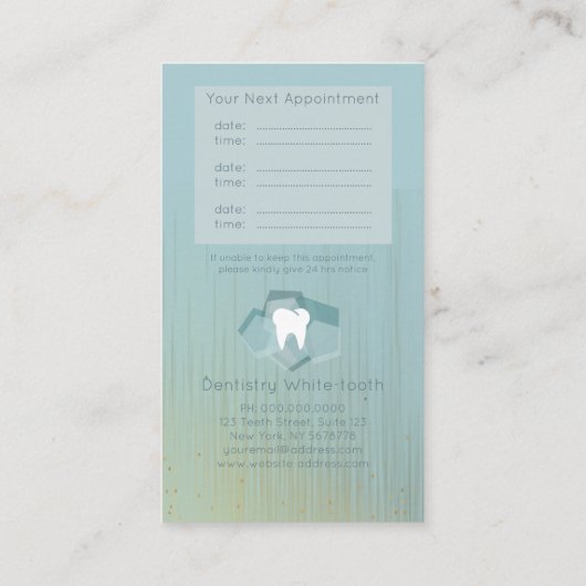 モダンな歯科歯科医のアポイントメントのターコイズの金ゴールド 名刺 (裏面)