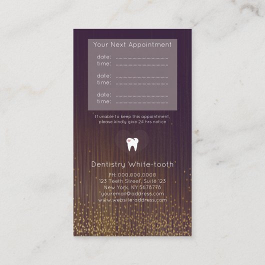 モダンな歯科歯科医のアポイントメントの紫色の金ゴールド 名刺 (裏面)