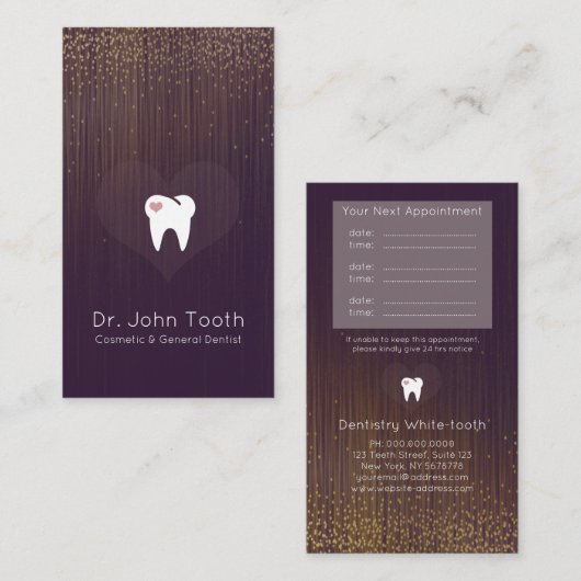 モダンな歯科歯科医のアポイントメントの紫色の金ゴールド 名刺 (正面/裏面)