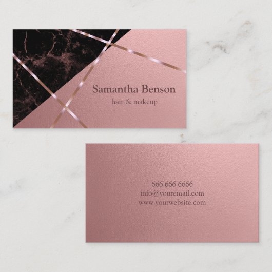 モダンな毛及びメーキャップアーティストのサロンのばら色の金ゴールドの大理石 名刺 (正面/裏面)