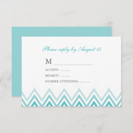 モダンな水のグラデーションなシェブロンの応答カード 出欠カード (正面/裏面)