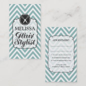 モダンな水の白いシェブロンの美容師カード 予約カード (正面/裏面)