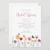 モダンな水彩のワイルドフラワーのブライズシャワー 招待状 (正面/裏面)
