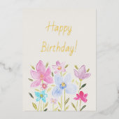 モダンな水彩のワイルドフラワー箔押し招待状 箔招待状 (正面)