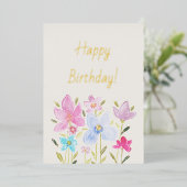 モダンな水彩のワイルドフラワー箔押し招待状 箔招待状 (立ち正面)