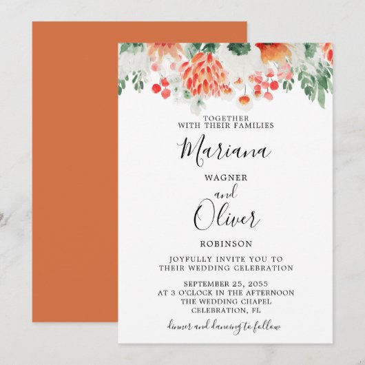 モダンな水彩の野の花 フローラル 招待状 (正面/裏面)