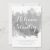 モダンな水彩の飛沫がかったグレイの冬のウェディング 招待状 (正面)