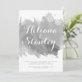 モダンな水彩の飛沫 グレー 冬のウェディング 招待状 (スタンド正面)