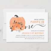 モダンな水彩オレンジのトンネル 秋の1歳の誕生日パーティー 招待状 (正面)