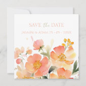 モダンな水彩オレンジ ピンクの花のウェディング セーブザデート (正面)