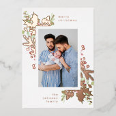 モダンな水彩クリスマスの花とローズゴールド 箔シーズンカード (正面)