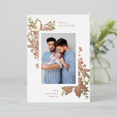 モダンな水彩クリスマスの花とローズゴールド 箔シーズンカード (立ち正面)