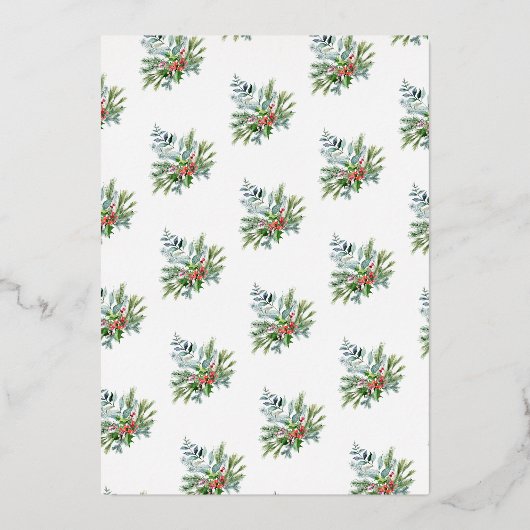 モダンな水彩クリスマスの花とローズゴールド 箔シーズンカード (裏面)