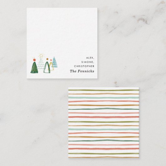 モダンな水彩クリスマスツリー スクエア ホリデー ノートカード (正面/裏面)