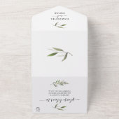 モダンな水彩グリーンのオリーブの枝 オールインワン招待状 (外側)