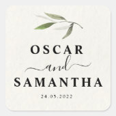モダンな水彩グリーンのオリーブの枝 スクエアシール (正面)