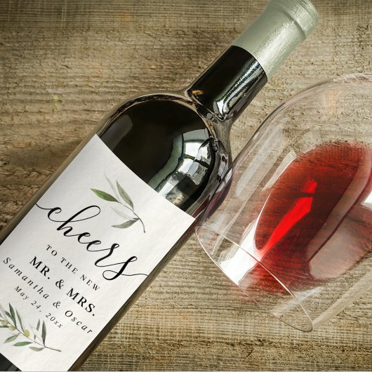 モダンな水彩グリーンのオリーブの枝 ワインラベル