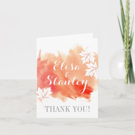 モダンな水彩コーラルピンクの結婚式のお礼 サンキューカード (正面)