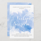 モダンな水彩コーラルリーフ ブルーベビーシャワー 招待状 (正面/裏面)