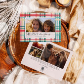 モダンな水彩チェック柄のクリスマス写真 シーズンカード