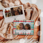 モダンな水彩チェック柄のクリスマス写真 シーズンカード