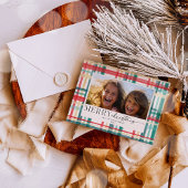 モダンな水彩チェック柄のクリスマス写真 シーズンカード