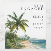 モダンな水彩トロピカルビーチエンゲージメントパーティー ワインラベル (シングルラベル)