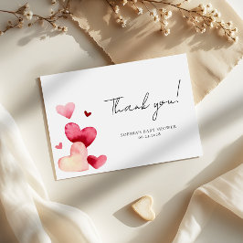 モダンな水彩ハート ロマンティック ベビーシャワー サンキューカード