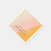 モダンな水彩ピンクとイエローのカスタム バット ミツバ スタンダードカクテルナプキン (角)