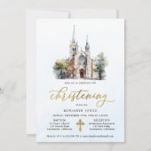 モダンな水彩ブルーの洗礼 招待状 (正面)