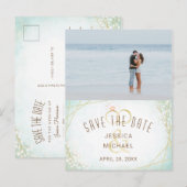 モダンな水彩リングの写真でSave The Date インビテーションポストカード (正面/裏面)
